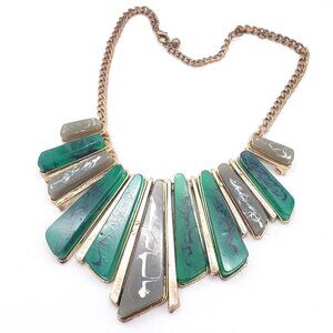 Beautiful Green and Grey Lucite Gold Tone Statement Necklace